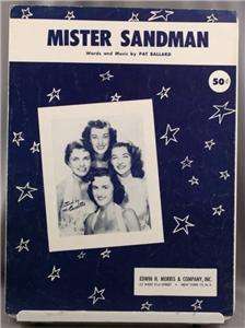 Vintage Sheet Music Mister Sandman The Chordettes  
