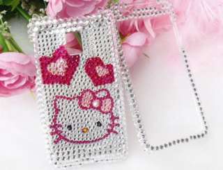 Bling Diamond Silver Kitty Heart Hard Case Skin For LG G2X OPTIMUS 2X 