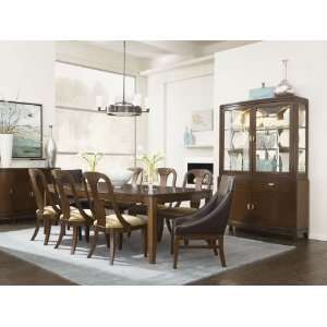   Rectangular Table Dining Set with Leather Club Chairs