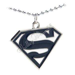 Black & White Superman Chest S Logo Pendant Necklace /w Free Chain 