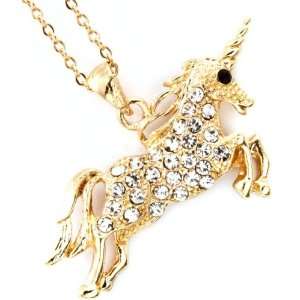 Super Cute 1.25 Gold Plated Unicorn Necklace with Clear Embellished 