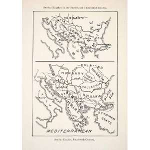  Print Map Serbia Kingdom Empire Renaissance Europe Balkan Byzantine 