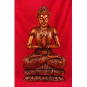  Miami Mumbai Buddha Sitting on Lotus   Teak   32 Wood 