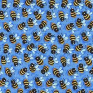 BUGGING OUT BUMBLEBEES BLUE~ Cotton Quilt Fabric  