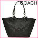 NEW WITH TAGS COACH 24CM SIGNATURE SATEEN BLACK TOTE 16175 MSRP $348 