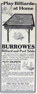   is an original print advertising for Burrowes Billiard & Pool Table