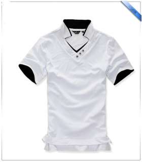 New Men Collision Stand up collar polo shirts Cross trim V neck tops 