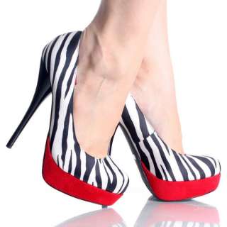 Black and Red Zebra Platform Stiletto High Heel Pump Size 6  