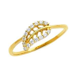  14K Yellow Gold Leaf CZ Cubic Zirconia Promise Ring Band 