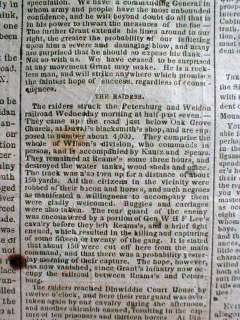 1864 Confederate Civil War newspaper BATTLE of PETERSBURG Virginia LEE 