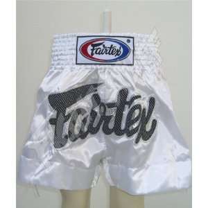 Fairtex White Satin with Mesh and Laces Muay Thai Shorts   Size M 