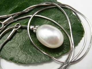 Snake Sterling Silver AA Luster ellipse Pearl Necklace  