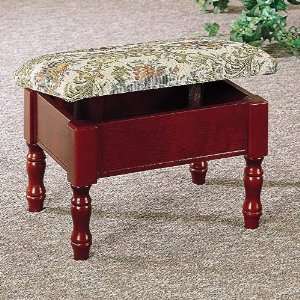 Foot Stools Cherry Finish Upholstered Floral Foot Stool with Lift Top 