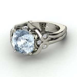  Carmen Ring, Cushion Aquamarine 14K White Gold Ring with 