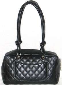   CHANEL Black and White Leather Quilted Cambon Bowler Bag Purse  