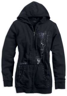 Harley Davidson Womens PULL OVER HOODIE Zipper Front Black Studded 