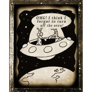  FUNNY aliens sign space ship / vintage retro office wall 