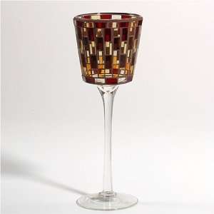   Candle, Gold Glass Stemmed Mosaic Votive Holder.