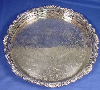 Large, Vintage HEAVY Silver Plate On Copper Gallery Serving Tray 