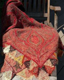 Antique ORIGINAL 1800s Victorian Kashmir Paisley HAND EMBROIDERED Wool 