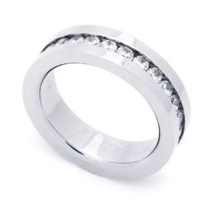 6MM Stainless Steel CZ Channel Set Eternity Wedding Band Ring (Size 5 