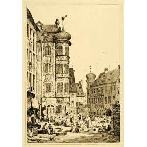  1915 Print Samuel Prout Art Regensburg Germany Bazaar 