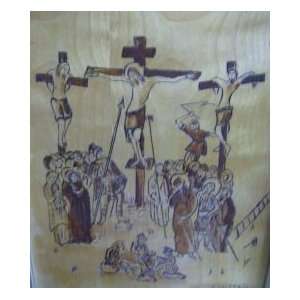  Crucifixion. Original Pyroengraving after a Greek Icon, by 
