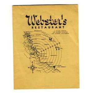  Websters Restaurant Menu San Simeon California 1960s 