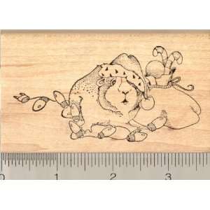  Guinea Pig With Santa Sack Rubber Stamp Arts, Crafts 