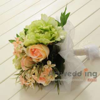 Organza Wrapped Carnation and Cream Rose Bridal Bouquet Wedding Flower 
