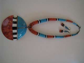 SANTO DOMINGO TURQUOISE ONYX SILVER SPINEY OYSTER PANEL NECKLACE 