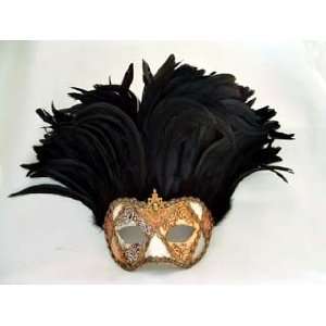   Masquerade Incas Metallic Black Feathers Carnival Mask