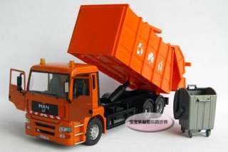 New 132 Man Garbage Truck Alloy Diecast Model Car With Box Orange 