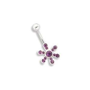 14g 12g 10g SPREAD FLOWER JEWELED NAVEL BELLY BUTTON RI 14g 1/4~6mm 