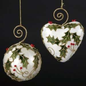 Club Pack of 12 Capiz Heart and Ball with Holly Design Christmas 