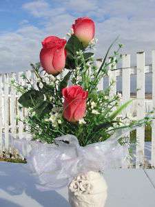   Roses White Vase Silk Flower Designer Anniversary Special Love  