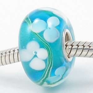 F24 Japanese Cherry Blossom on Cerulean Blue European Murano Style 