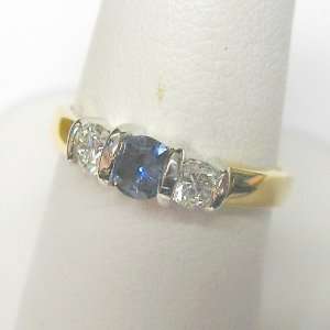   Two Tone Gold Ceylon Sapphire and Diamond Three Stone Ring Jewelry