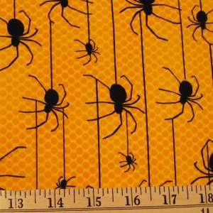 Eerie Alley Black Spiders on Screamin Yellow Background Two Yards (1 