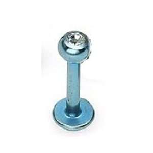   Ball Light Blue Labret Titanium Over Stainless Steel Lip Ring Chin L16