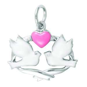  Sterling Silver ENAMEL DOVE BAND HEART Charm Jewelry