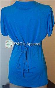 Womens Plus Size Soulmates Clothing Blue Ruffle Shirt Top Blouse 1X 