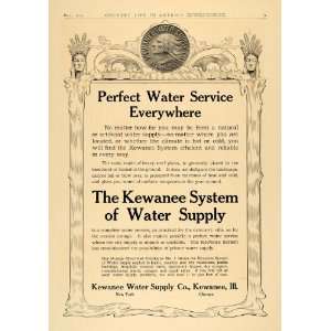  1907 Ad Kewanee Water Supply Native American Coin Waves 