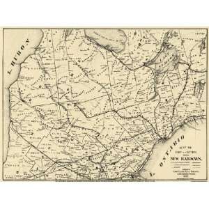  MAP OF PART OF ONTARIO CANADA SHOWING NEW RAILWAYS BY COPP 