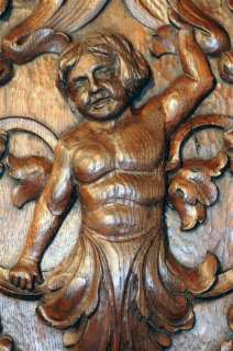 French Renaissance Carved Cabinet CHERUBS 19th Century Oak  