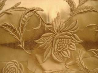 Vintage Boudoir Champaign Embroidered Satin Tambour Net Lace Pillow 