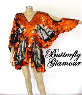 ORANGE Sequin Drag Queen butterfly Halloween GLAM dress  
