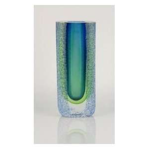  V307 Handmade Art Glass Green Sommerso w/ Blue Crystal 