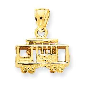  14k Gold Solid Polished 3 Dimensional Trolley Car Pendant 
