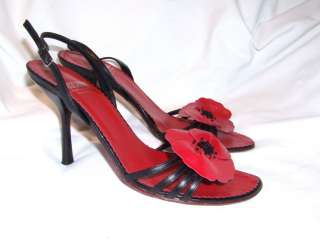 MOSCHINO CHEAP AND CHIC BLACK LEATHER RED FLOWER , HEELS SANDALS 7,5 